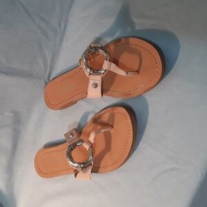 Nude with gold-tone trim sandals